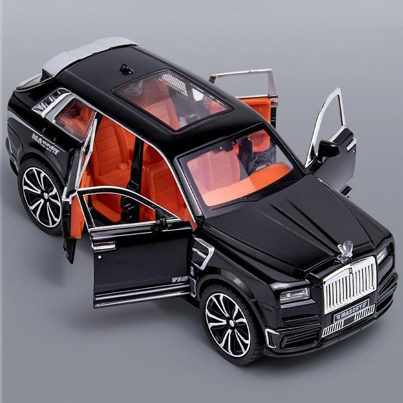 Image of Kids Model 1:32 RR Cullinan Masory Die Cast Metal Car Pull Back Action Opening Doors with Realistic Engine Sound Lights Toy Car Gift for Boys - Black