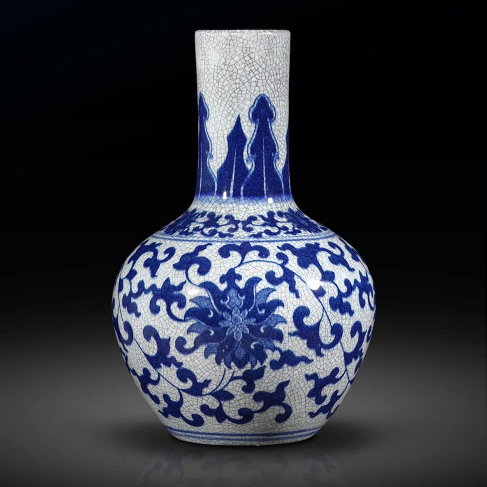 asdchZen Chinoiserie Blue And White Porcelain Vase Jingdezhen Pottery Vase Ice Crack Glaze Flower Arrangement Vase Home Decoration Decoration