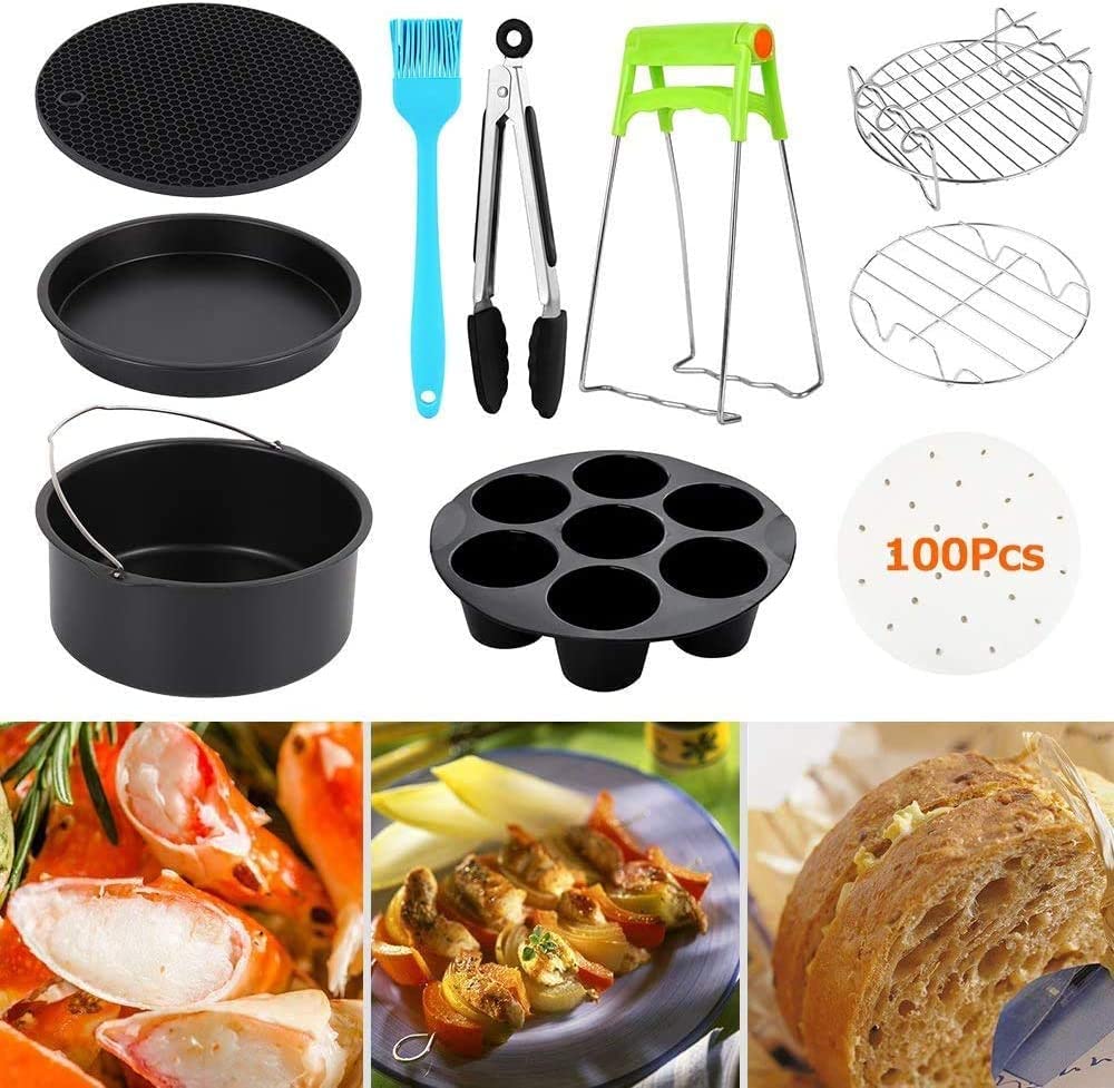 Doeek 12pcs 7 In Air Fryer Accessories for Gowise Phillips and Cozyna,Universal Air Fryer Accessories Kit Include Non Stick Cake Pan,Silicone Mat,Pizza Tray,Fit All 3.5QT-6.8QT-Up (7in)
