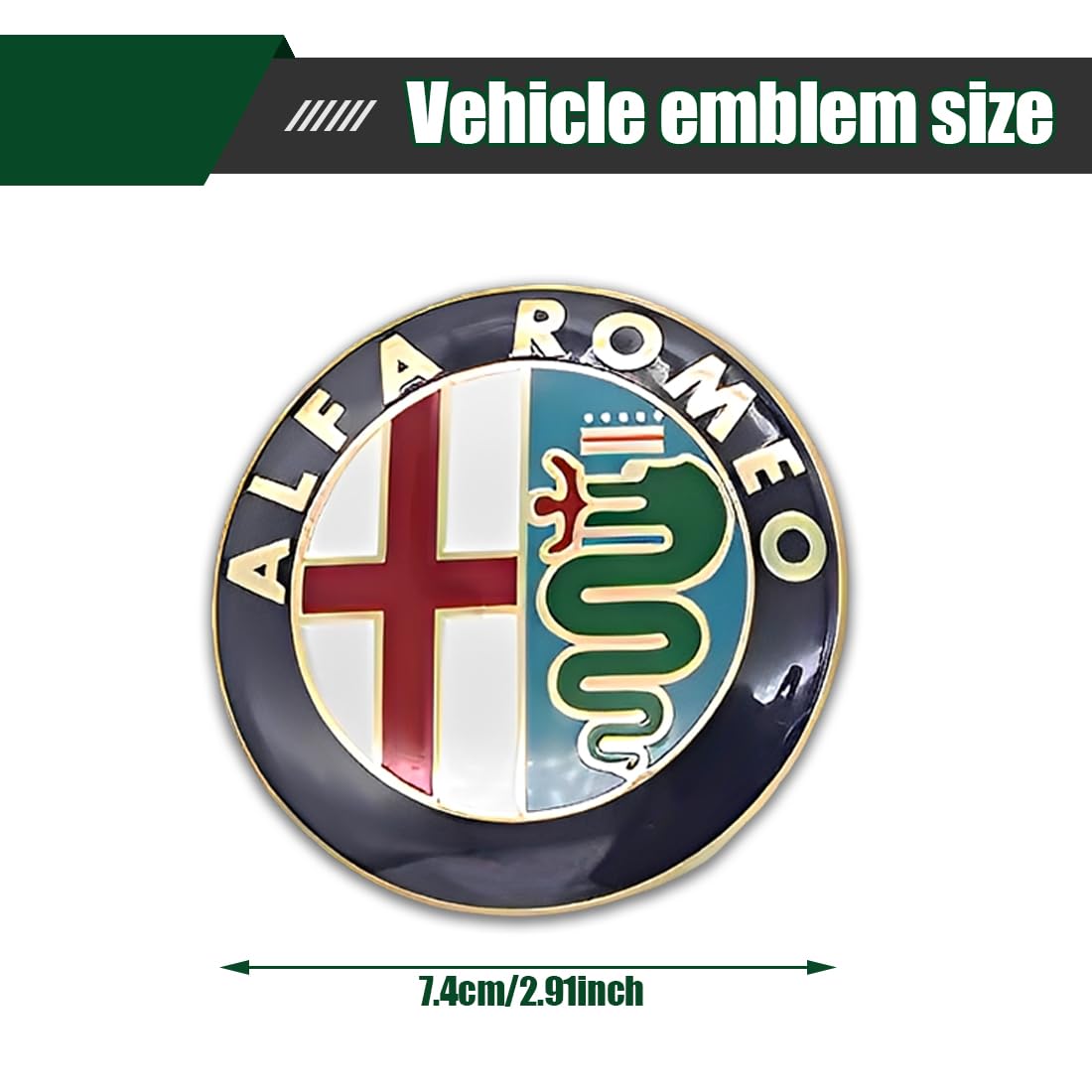 2 Pezzi 74mm Stemma Alfa Romeo Auto Logo Metallo Cofano Anteriore Posteriore Oro