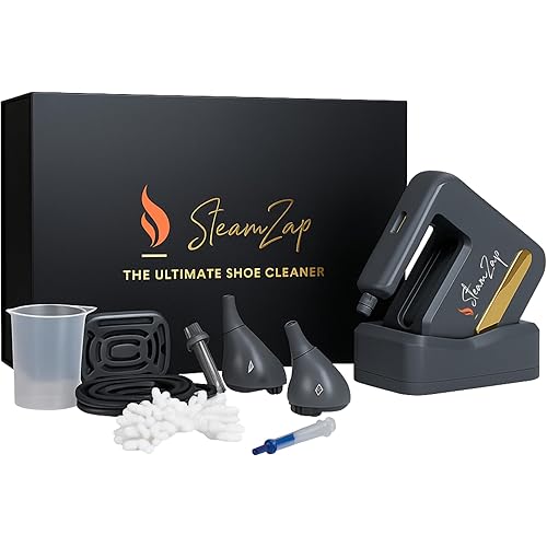 Handheld Shoe Steam Cleaner – Complements Your Shoe Cleaning Kit – Heat & Steam Power with 5 Attachments for Sneakers, Dress Shoes & Boots