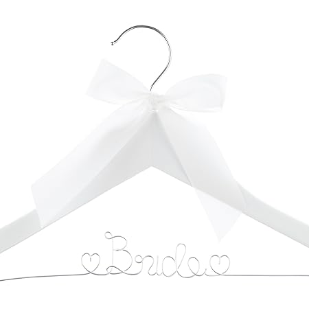 White with Silver Wire : Bride to Be Wedding Dress Hanger, Wood and Wire Hangers for Gown (White with Silver Wire)