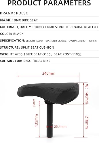 Miniatura 2 de POLSO Sillín BMX con poste de asiento BMX asiento de bicicleta pivotal agujero medio accesorios de bicicleta