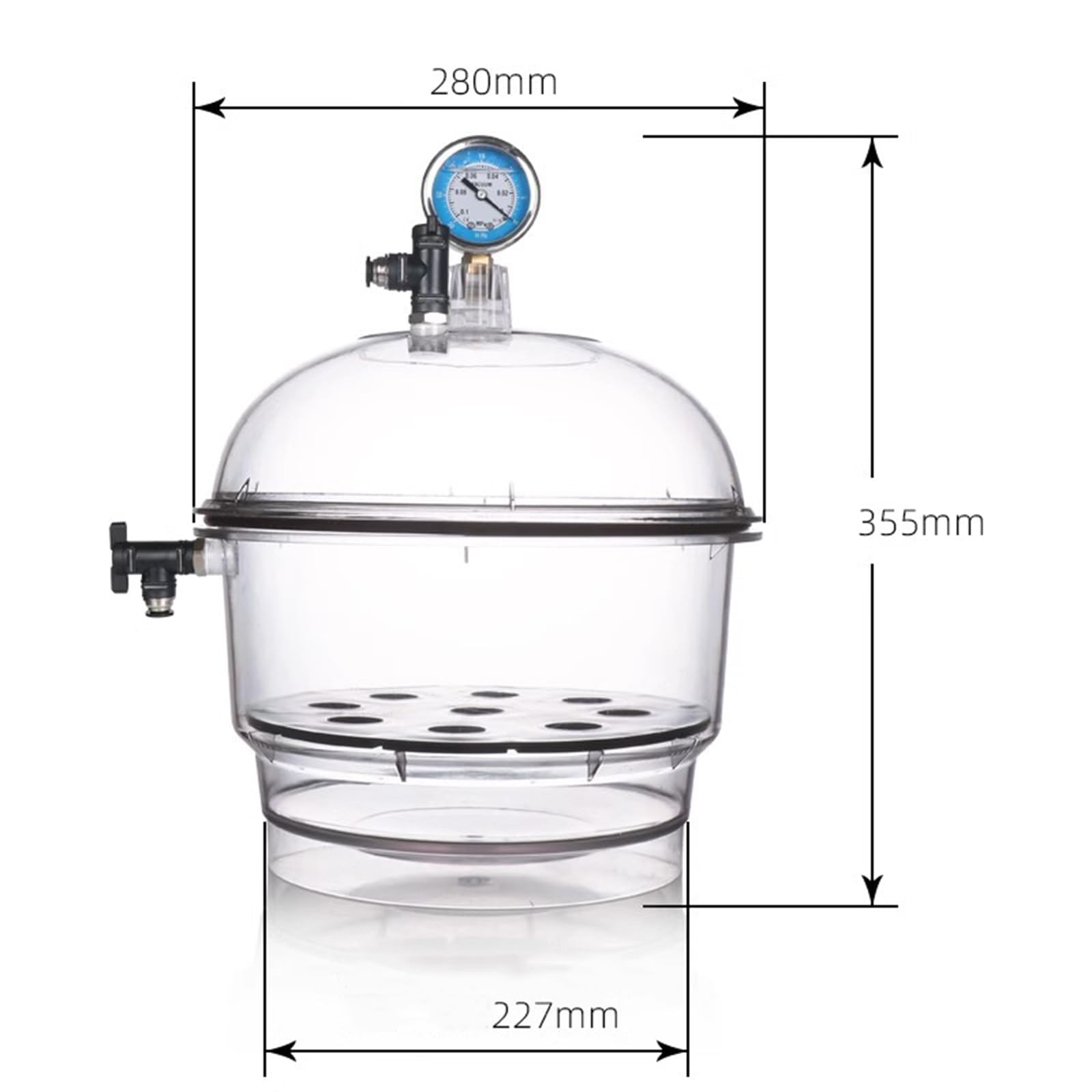 Desecador De Vacío De Laboratorio, Plato De Secado Al Vacío De Doble Válvula, Lata Sellada Transparente, con Manómetro, para Almacenamiento De Secado Al Vacío De Laboratorio