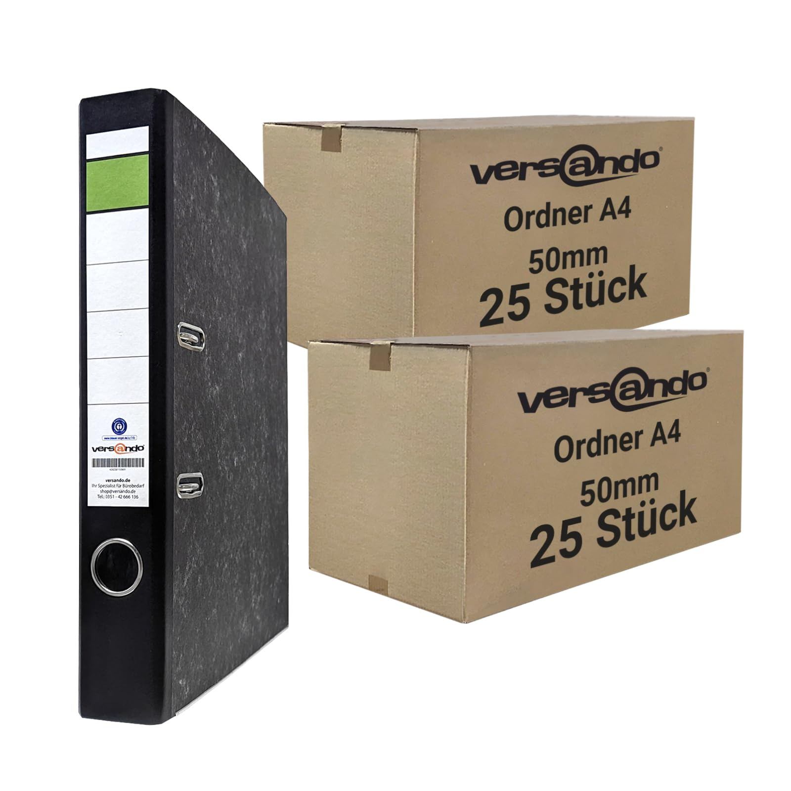 versando 50x schmaler Premium Ordner DIN A4 Rücken 5cm Aktenordner Ringordner - Blauer Engel zertifiziert - schwarz (2 Karton)