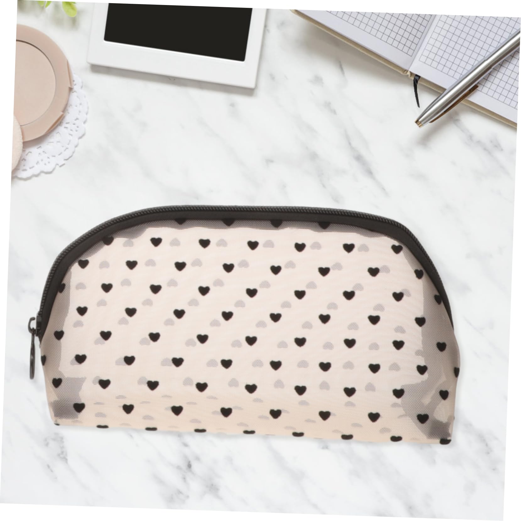 Lot de 6 Trousses à Maquillage Cœur en Nylon et Tulle, Légères et Portables, pour Voyage, Rangement Pratique des Cosmétiques