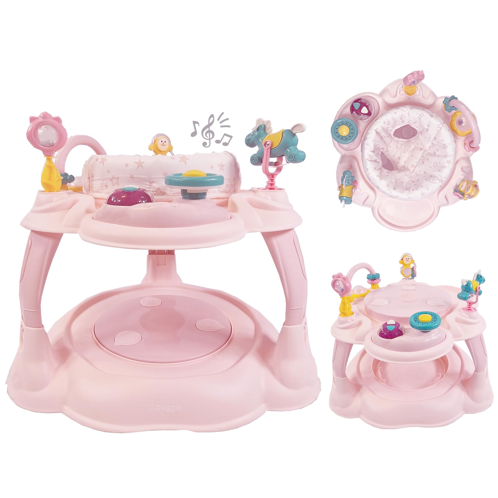 Puggle 3-in-1 360° Bounce, Twist & Play Baby Entertainer - Scattered Stars Pink
