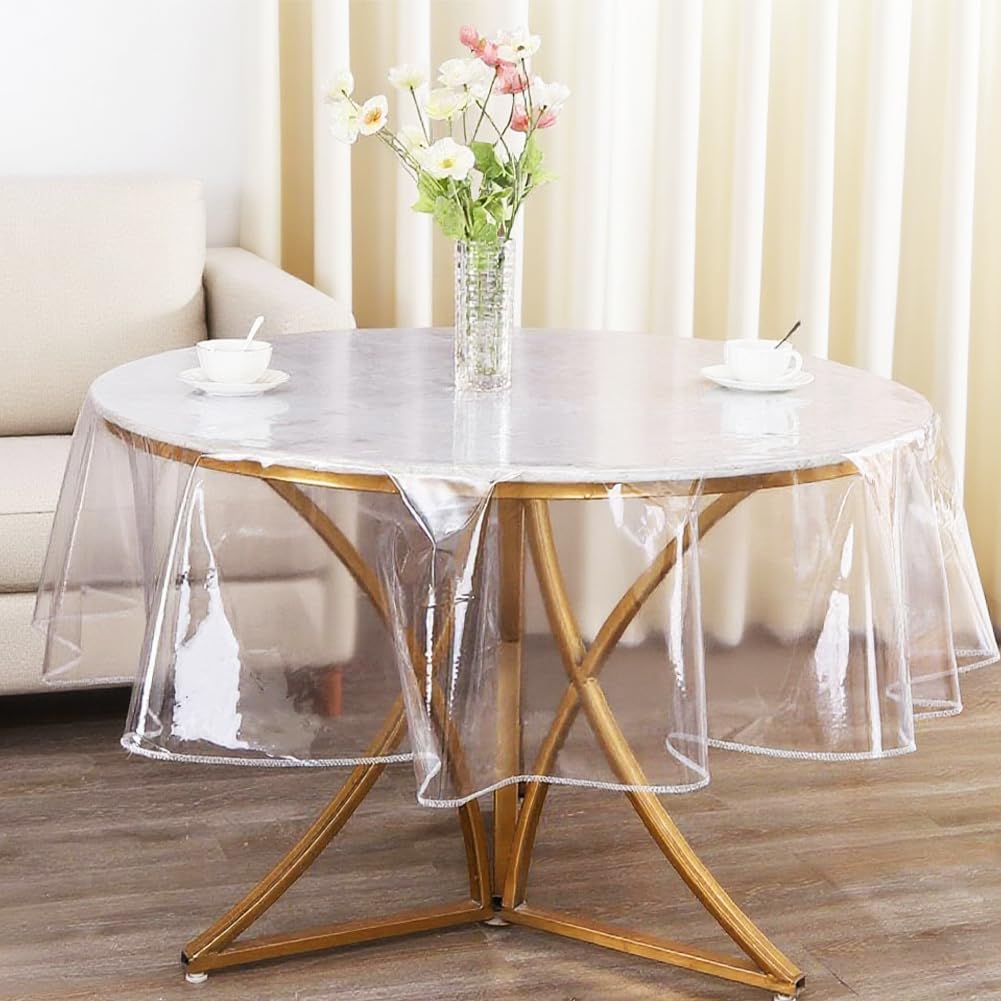 Wapasezyar Tischdecke Transparent Rund 180cm, PVC Tischfolie Rund, Tischschutz Schutztischdecke Folie Fettdicht Tischschutzfolie Tischschutz, Wasserdicht Tisch Schutzfolie Durchmesser 180cm Baumarkt