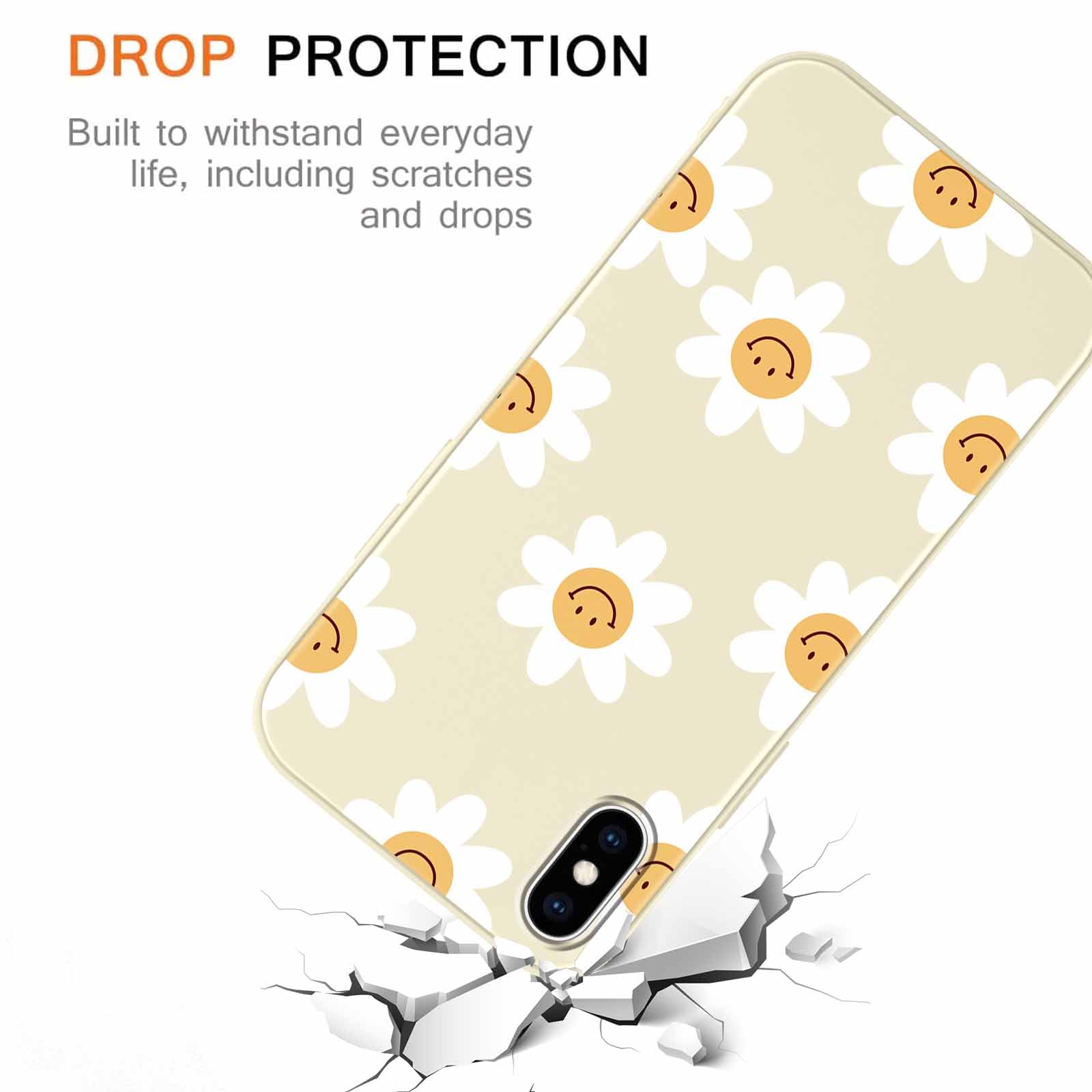 Yoedge 2 Pack Cute Flowers Print Suitable for iPhone XS/X 5.8" Phone Case, Floral Daisy Aesthetic Pattern Shell Soft Silicone TPU Shock-Absorbing Smile Cover for Women and Girls — view 5
