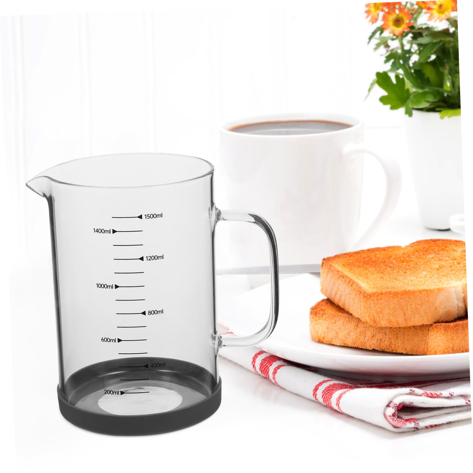 Großer Messbecher aus Glas 1500ml mit Klarer Skala und Henkel Tragbarer Milchkrug für Hotels und Coffee Shops Einfaches Ausgießen Garantiert