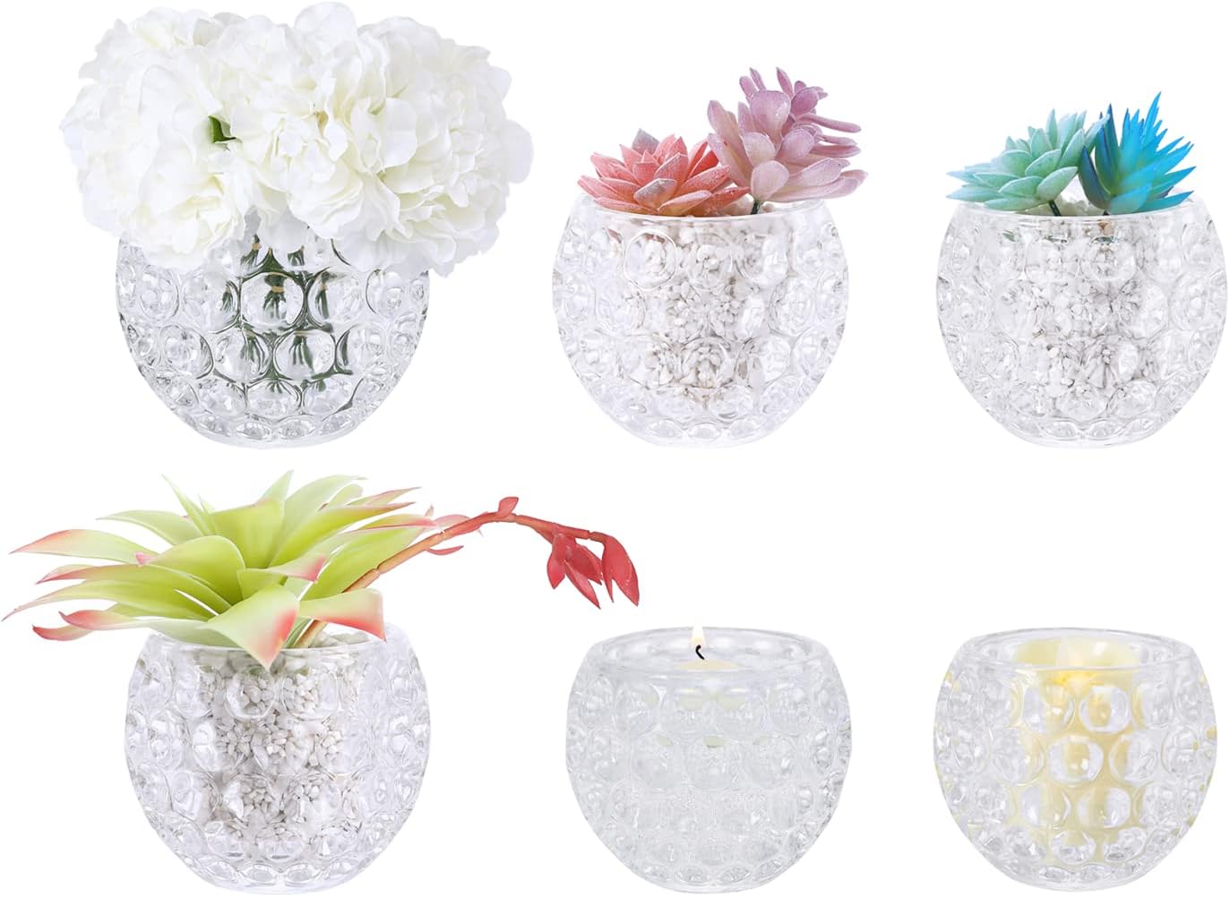 Glass Vase Set of 6 Crystal Clear Round Flower Vase Candle