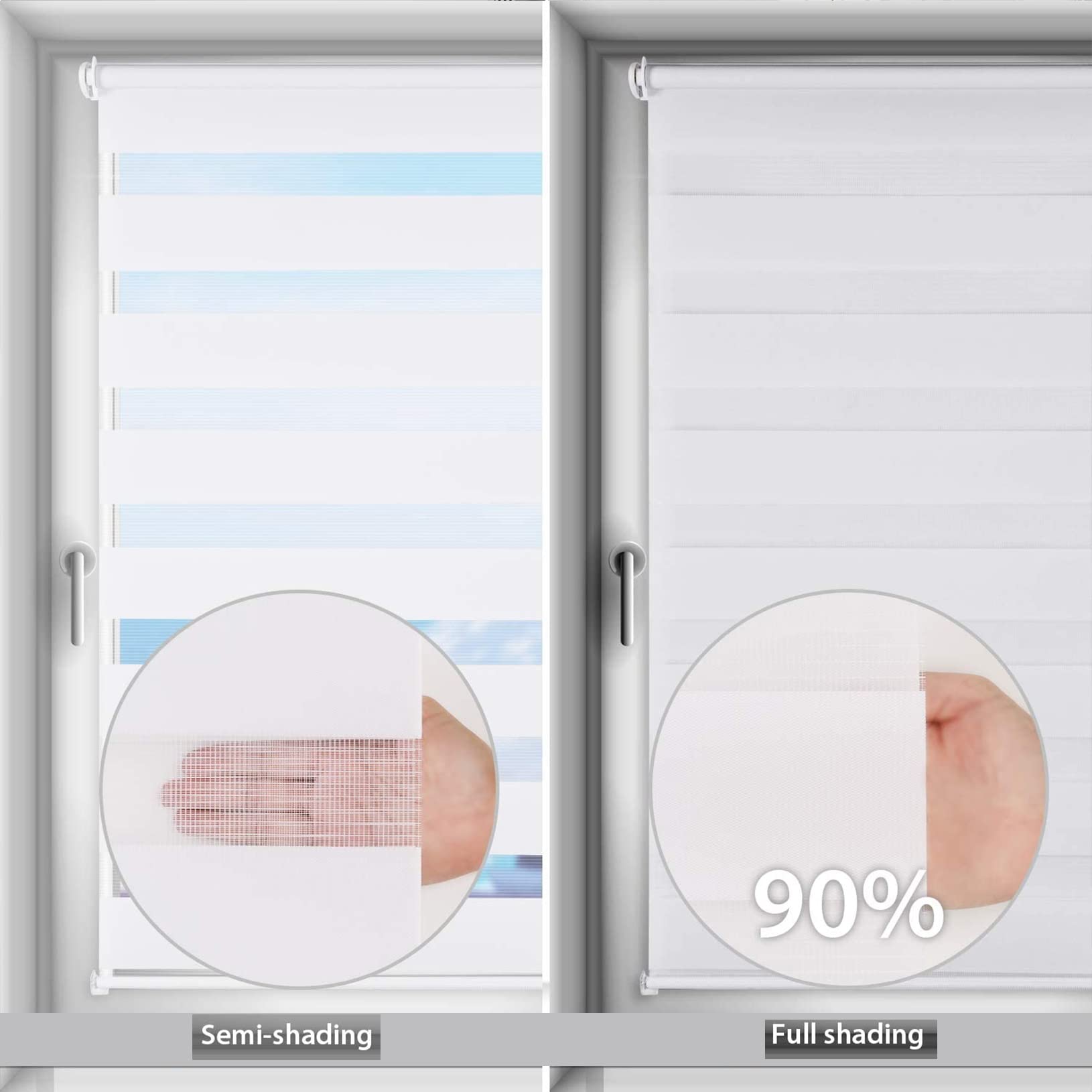 Persianas opacas enrollables de tela impermeable con mecanismo de cadena ajustable para baño y oficina, color beige, día y noche, 95 x 320 cm