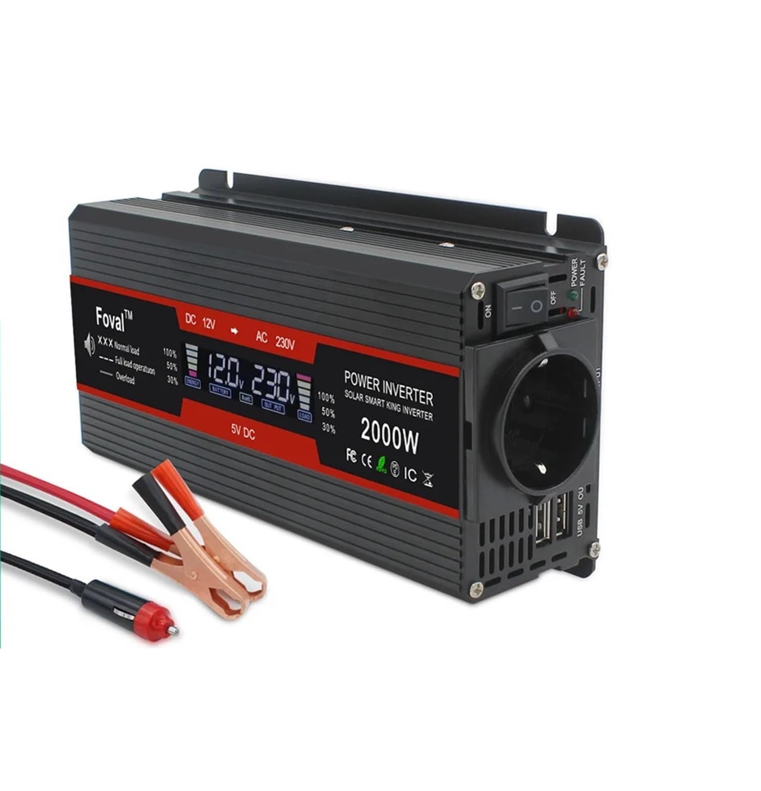 2000W Peak DC 12V to 220V Power Car Inverter LCD Display Power auto inversor Double USB Universal EU Socket (Color : 12v 220v EU)