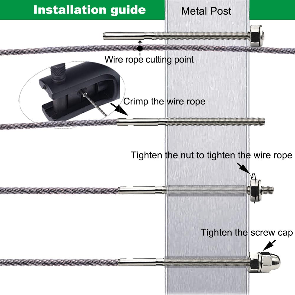 1/8 T316 Stainless Steel Cable Railing Hardware Kit, 6" Long Swage Stud Tensioner 40 Pcs with Washer and Lock Nut, for 4x4 2x2 Wood & Metal Posts Stair Deck Railing System