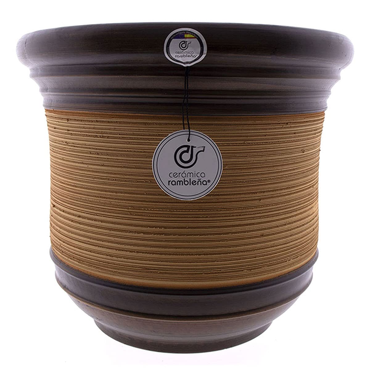 CERÁMICA RAMBLEÑA | Maceta Grande | Maceta Original | Maceta Exterior | Maceta Suelo camapana Baja Araña-Nogal - Modelo J30 | 33x33x28.5 cm