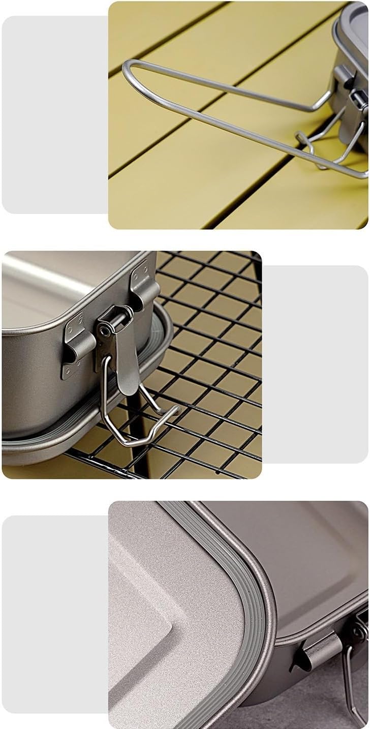1PC Outdoor Portable Pure Titanium Square Lunch Box 800ml Picnic Box (with Handle)