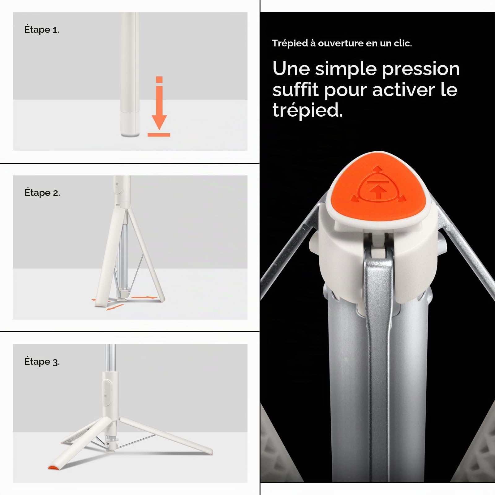 Spigen Perche à Selfie Ouverture Automatique Trépied pour iPhone, Galaxy, Pixel, Xiaomi, etc - Dune Beige