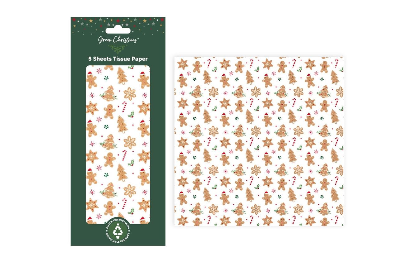 Premium Tissue Paper Sheets 50x75cm - Gift Wrap & Craft Paper Multi-Pack, Vibrant Colours & Themed Mixes for Present Wrapping, Hampers & Art Projects (20, Gingerbread Man, 30 x 20 Inch)