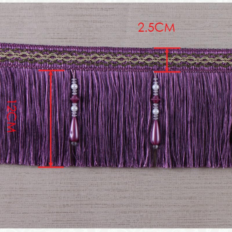 Garniture à franges, dentelle pour rideau, 1 mètre de garniture à pompon perlé, franges tressées, ruban de tissu, couture, rideau, nappe, accessoires de décoration pour la maison (couleur : rouge) (
