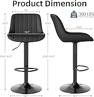 Vista 2 de Youhauchair Bar Stools Set of 2, Swivel Counter Height Barstools with Back, Adjustable PU Leather Bar Chairs, Modern Armless Kitchen Island Stool