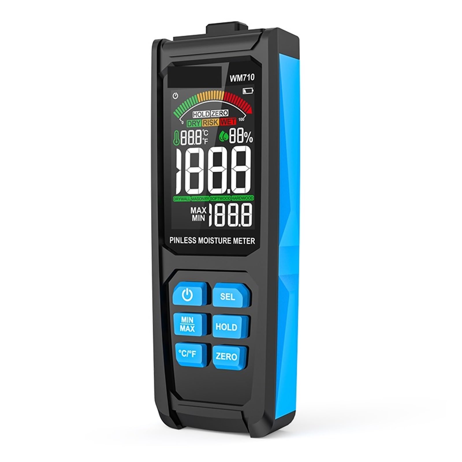 Mnmioio One Color Digital Moisture Tester, Inductive Wood Timber Moisture Meter Non-Destructive Hygrometer Analog Dual Display Ambient Humidity Damp Detector