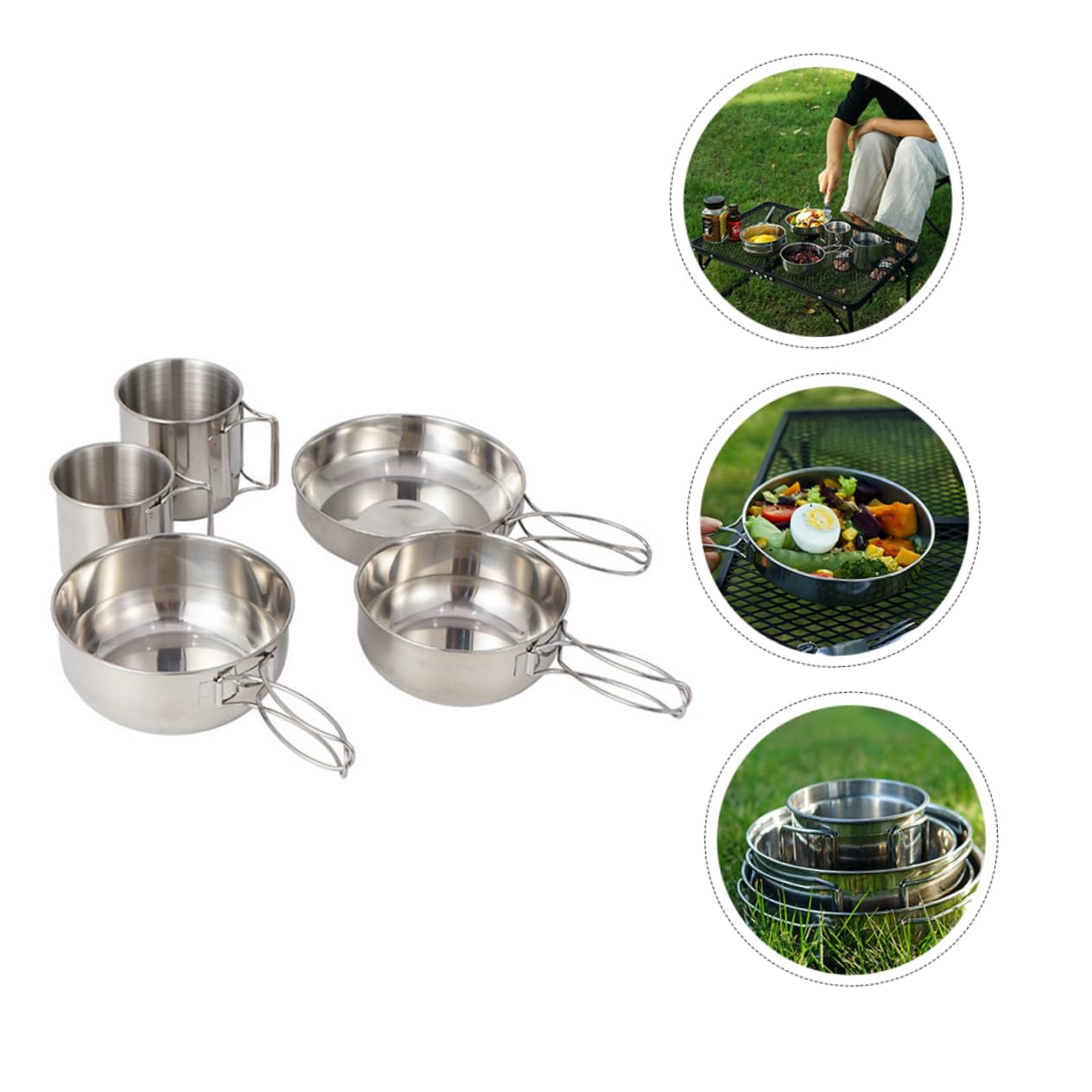 Couverts De Camping Portables en Acier Inoxydable Bol Assiette Tasse Pliables pour La Randonnée