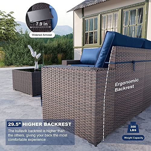 Kullavikoutdoorpatiofurnitureset6piecessectionalrattansofasetbrownperattanwickerpatioconversationsetwith5navyblueseatcushionsand1temperedglasstable Urban Country Home Decor Kullavik outdoor patio furniture set 6 pieces sectional rattan sofa set brown pe rattan wicker patio conversation set with 5 navy blue seat cushions and 1 tempered glass table urban country home decor