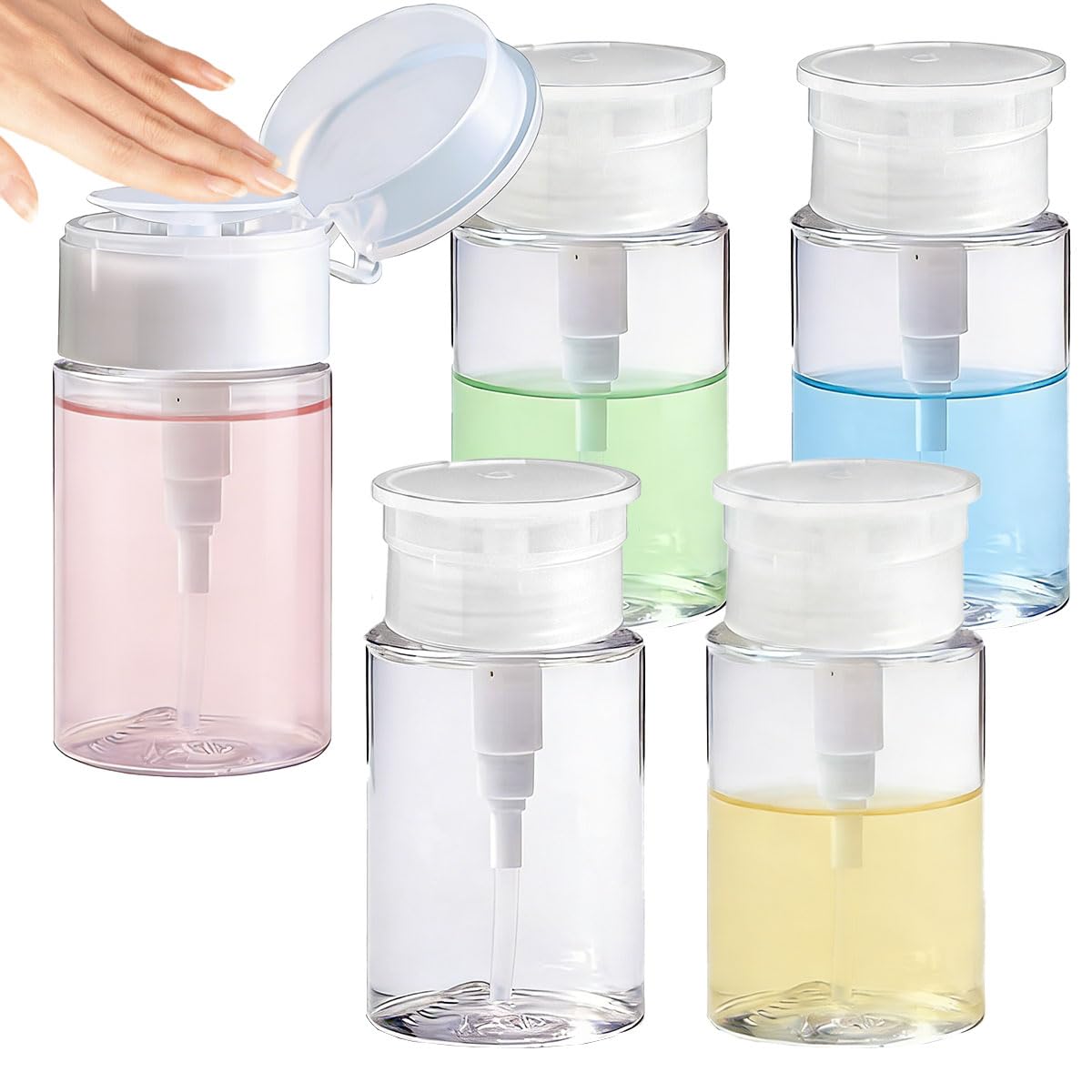4 Pz Dispenser a Pressione Pompa di Rimozione Smalto in Plastica da 200ml,Bottiglia Trasparente per Solvente per Unghie,Dispenser di Liquidi a Pressione per Cosmetici, Cura delle Unghie