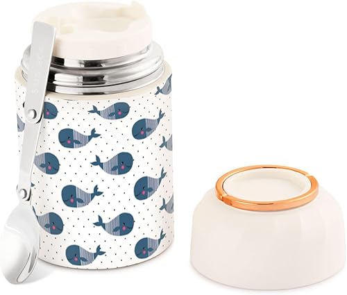MCHIVER Whales Food Jar with Spoon Stainless Steel Vacuum Insulated Food Container 17 oz Soup Thermos for Hot Food