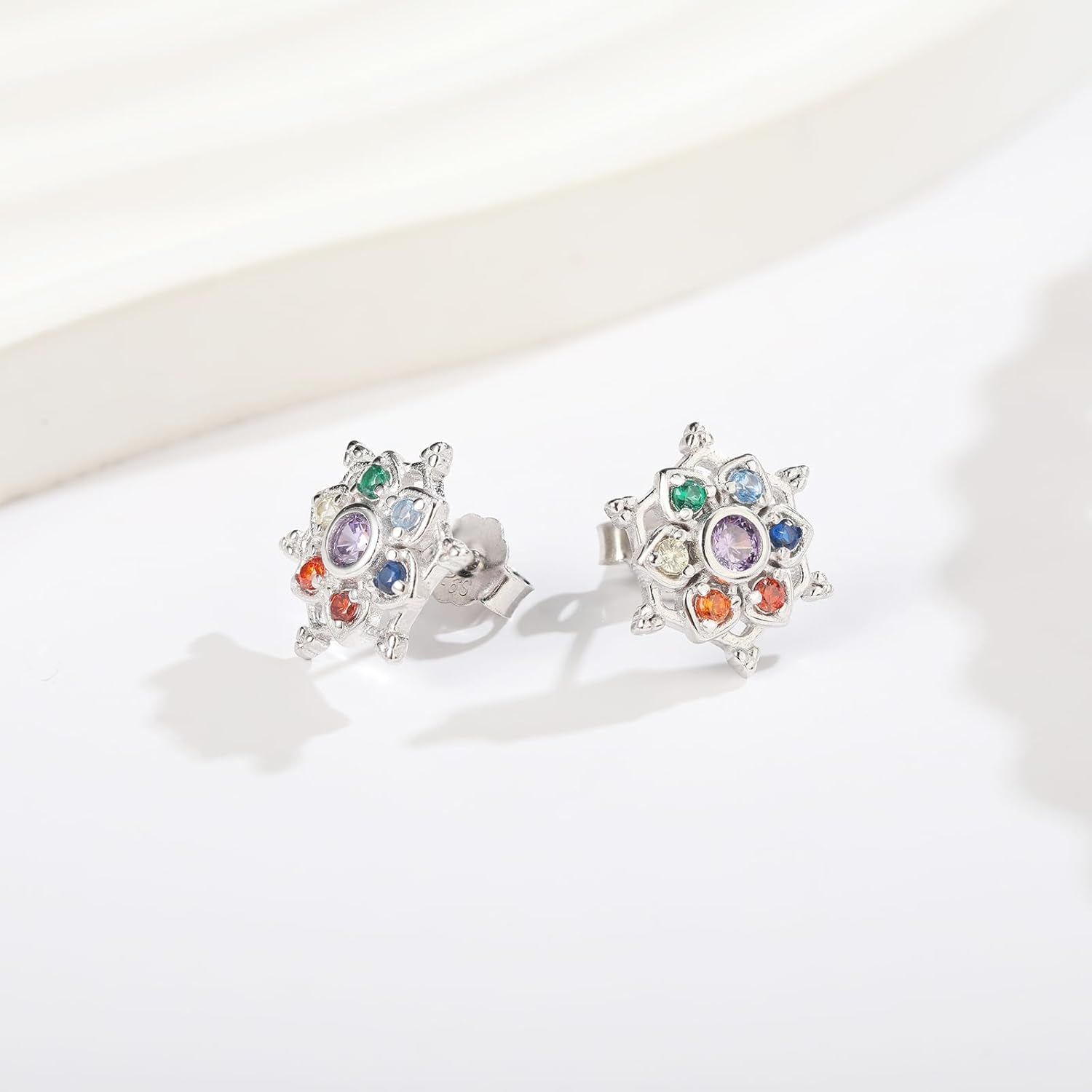 925 Sterling Silver Mandala Chakra Earrings Yoga Lotus Flower Stud Earrings 7 Chakra Jewelry Gifts for Women Hypoallergenic
