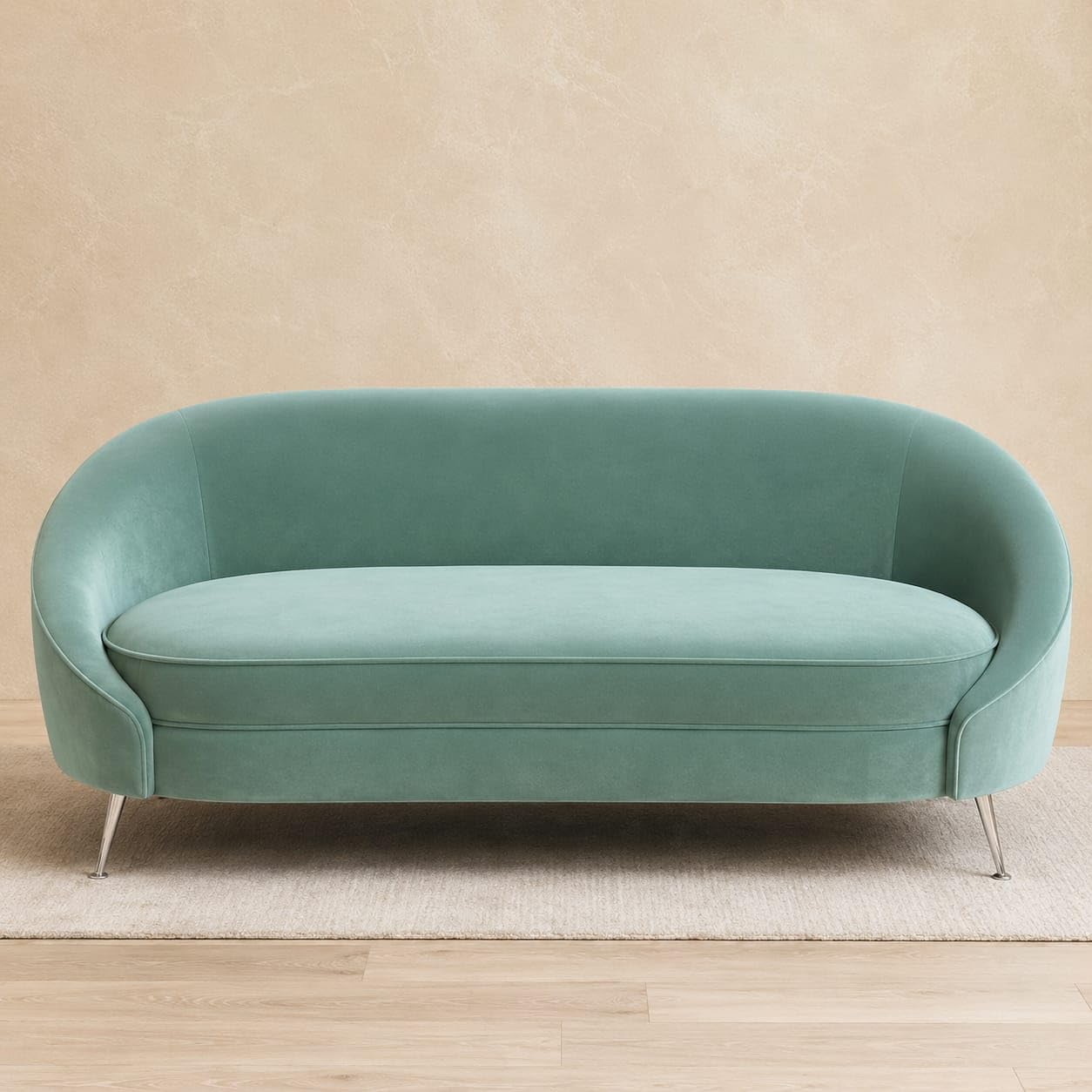 3 Seater Curved Velvet Sofa Couch, Upholstered Living Room Sofa with Rounded Backrest, Comfortable Deep Seat, Modern Couch for Living Room, Bedroom, Lounge & Office | Mint Green-image-40