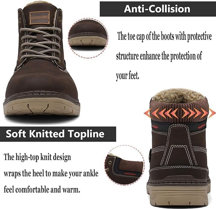 Eagsouni Mens Womens Snow Boots Warm Fur Lined Ankle Booties Hiking Trekking Trail Climbing Shoes Lace Up Anti-Slip Waterproof Working Outdoor Backpacking Boots - Image 4