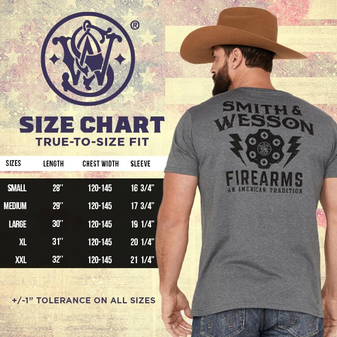 Smith & Wesson Officially Licensed Men’s Short Sleeve Graphic T-Shirt, Trade Mark Emblem Logo on Back & Chest, Classic Tee4