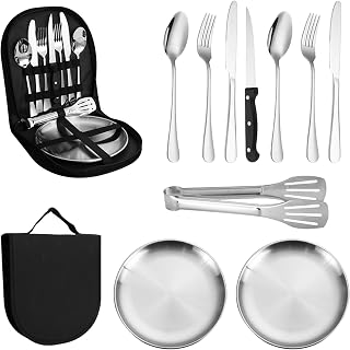 La Llareta Camping Cutlery Set, 11 Piece Portable Picnic Cutlery Set, Travel Cutlery Set, with Zipper Pouch, for 2 People Hiking, Camping Picnic