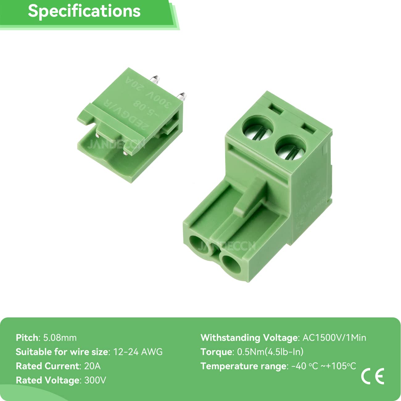 Snapklik.com : 30 Sets 2 Pin 5.08mm Pitch Male Female Straight Plug-in ...