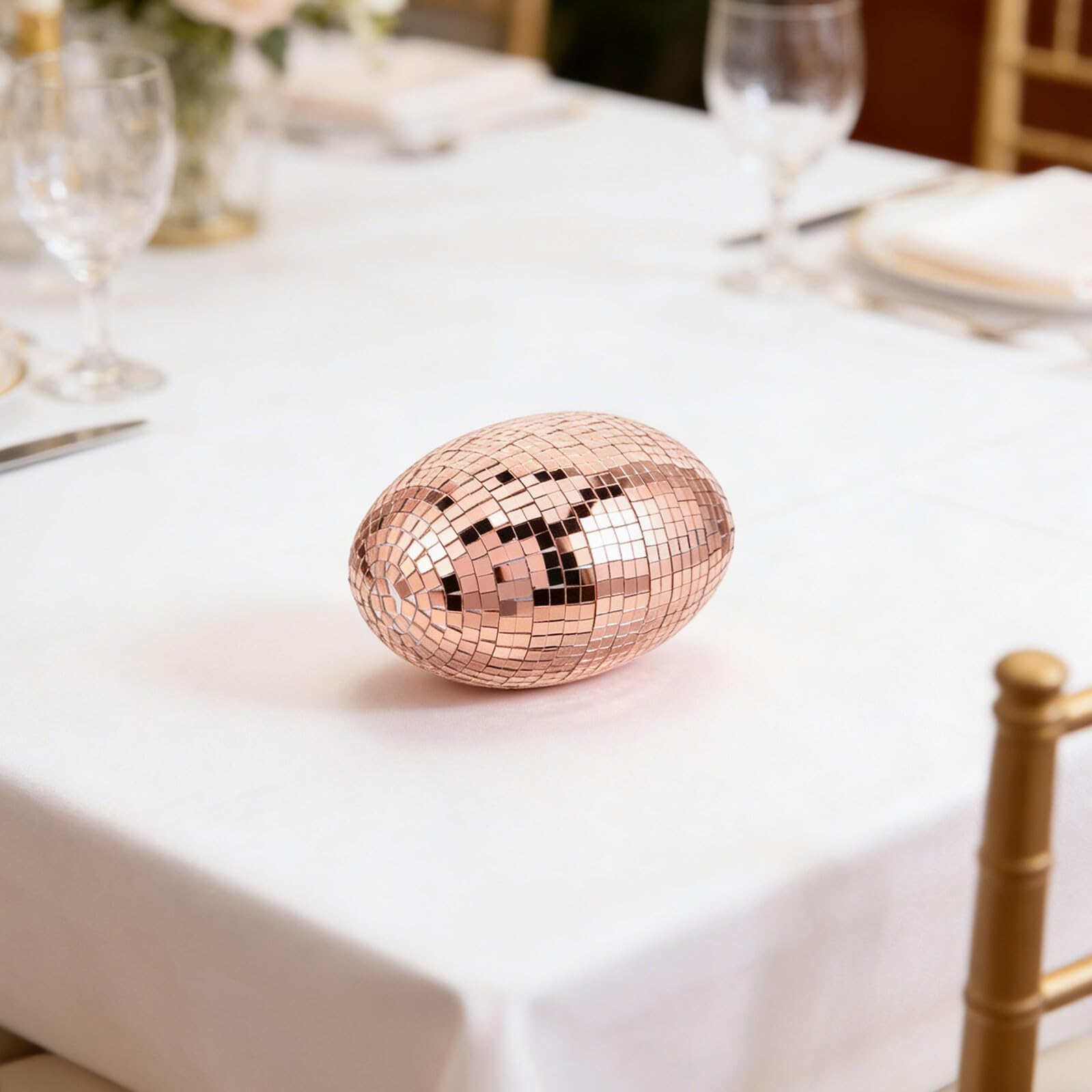 Veemoon Uovo Decorativo a Specchio Riflettente per Pasqua 23x18x14,5 Cm, Palla da Discoteca Rosa Oro per Matrimonio e Feste, Accessorio Fotografico per Ktv e Giardino, Centrotavola