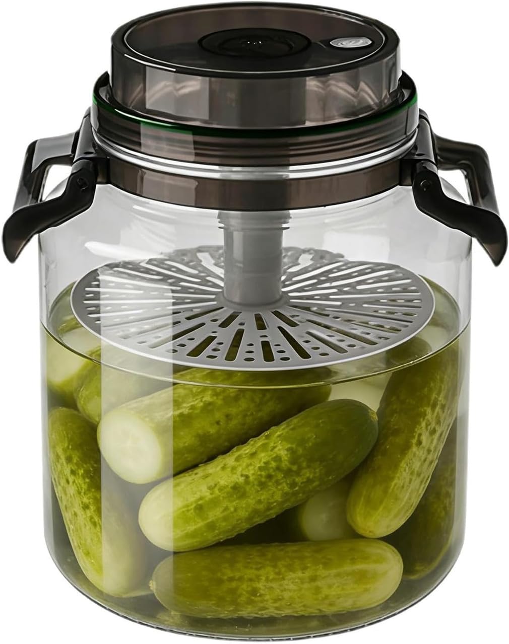 Tarro de fermentación, contenedor de fermentación Kimchi con placa de prensa de peso automático y válvula de escape unidireccional, 1.5 galones/7 litros