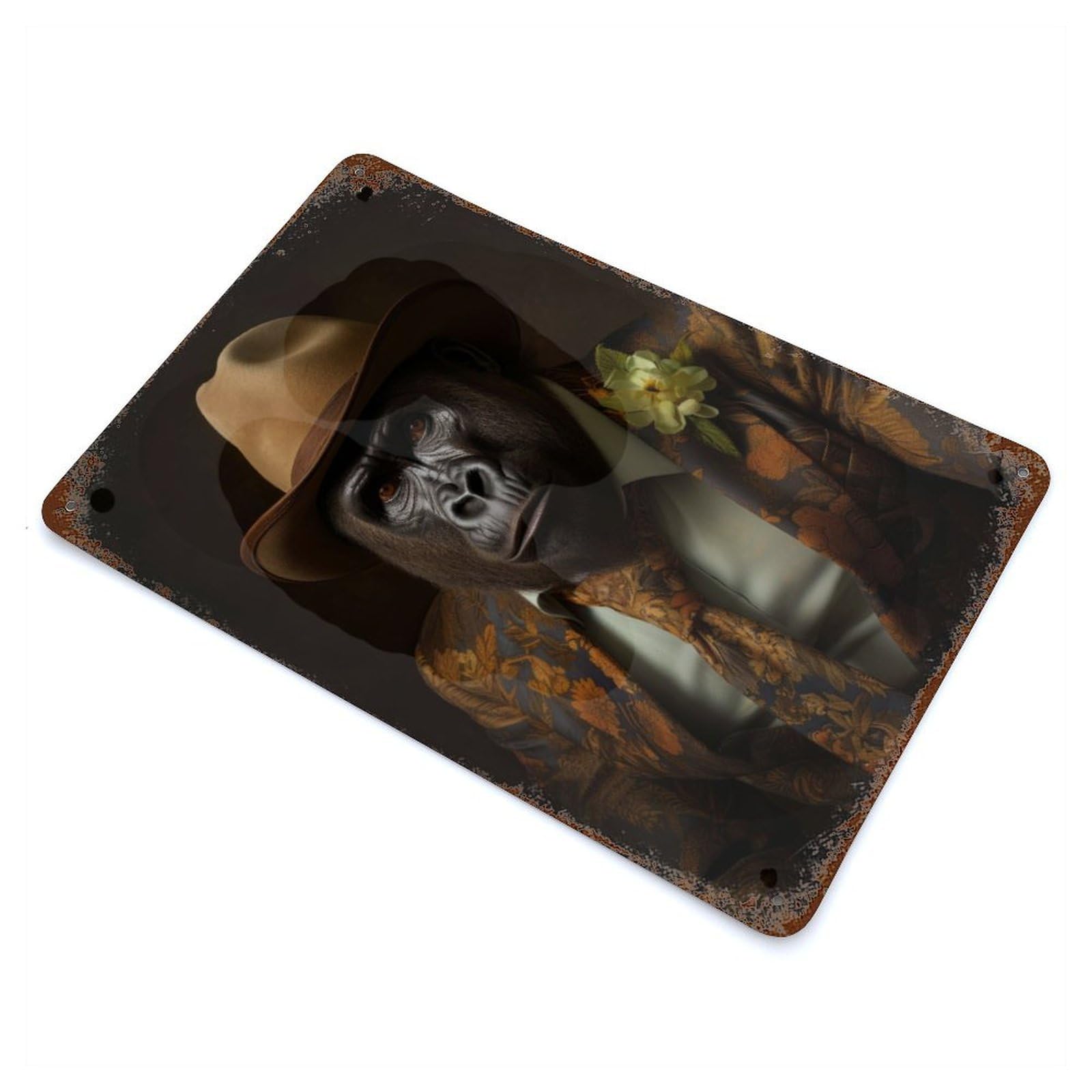 Gorilla in Boho Suit Retro Metal Sign 11.8"x7.9", Classic Wall Plaque for Garage, Pub Or Kitchen
