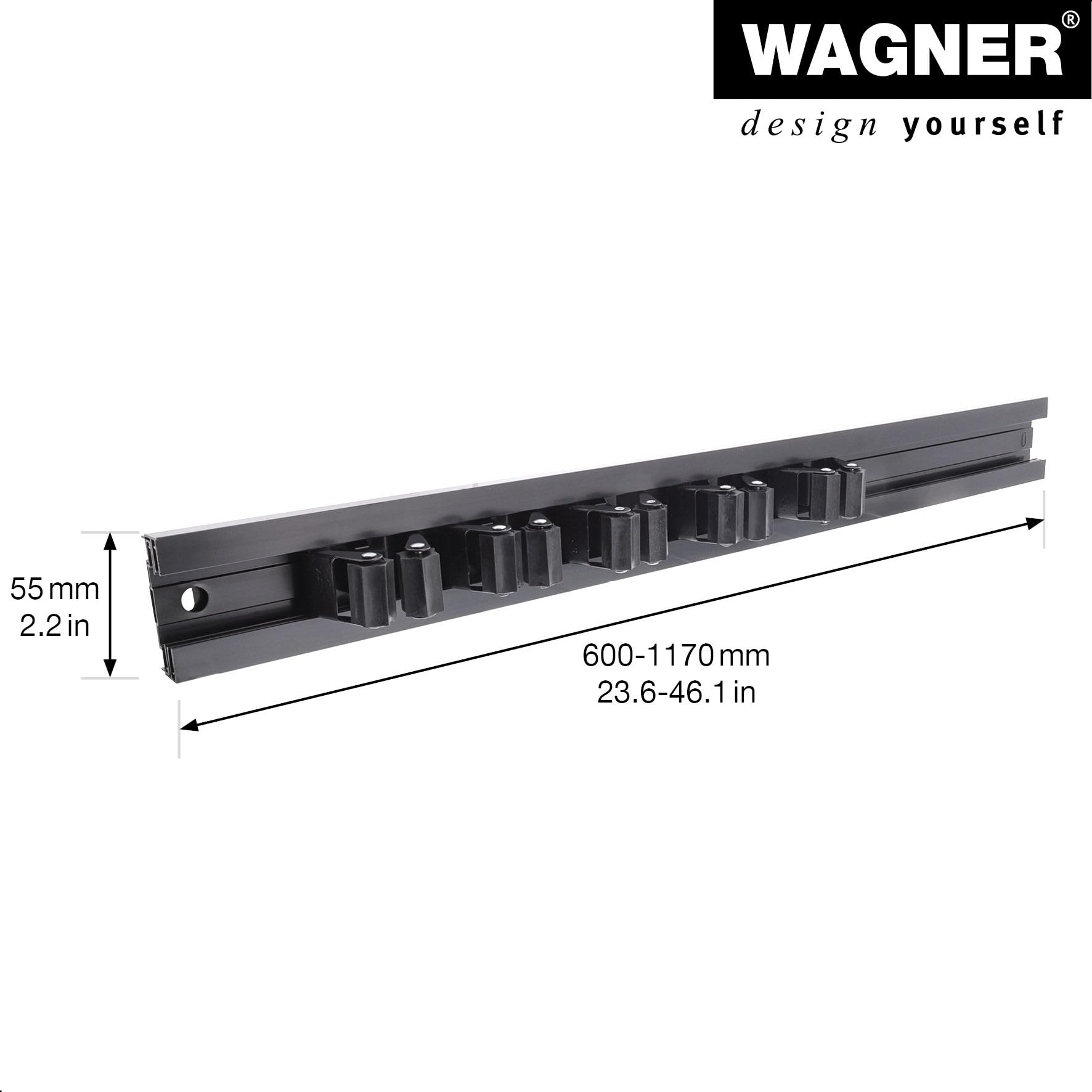 WAGNER - hooks4tools - Device Holder Clips & Rail Extendible - 600-1170 x 55 mm, 5 Clips 52 x 52 x 38 mm, Made of Aluminium, for Devices Diameter max. 3 cm, Load Capacity up to 2 kg/Clip - 15529611