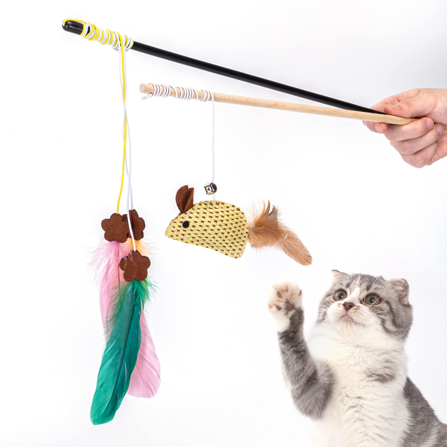 Nobleza-Juego de Juguetes para Gatos de 2 Piezas,Palo de Burla para Gatos,Juguete Pluma de Gato,Juguete Pluma de Gato Interactivo