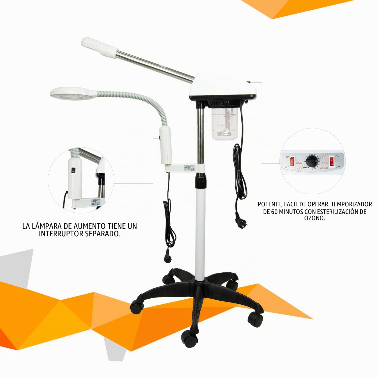 2 en 1 Profesional Máquina de Vapor Facial 5X Lámpara de Aumento para Spa Salón de Belleza Equipo de Cuidado de Piel