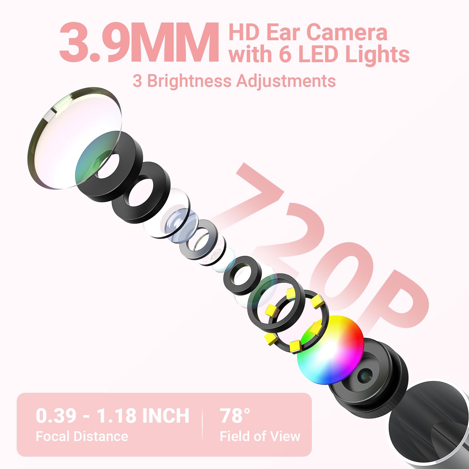 ScopeAround Otoscope numérique avec écran IPS, 720p HD Smart Video Otoscope avec lumière, caméra de retrait du cérumen