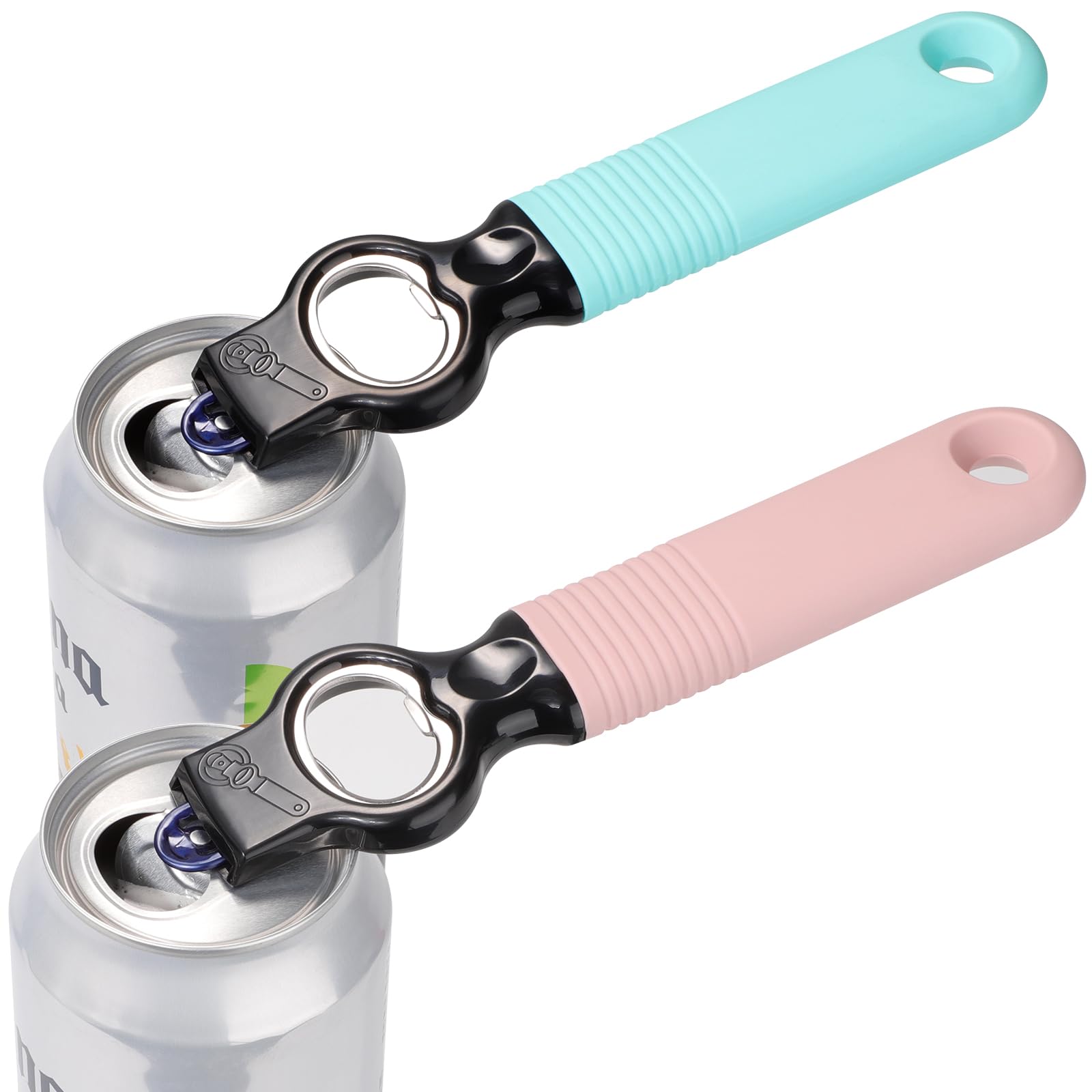 DUNLAGUE Soda Can Opener and Beer Bottle Opener Bartender with 4.2" Long Silicone Handle, Pop Top Can Tab Opener for Long Nails, Bottle Opener for