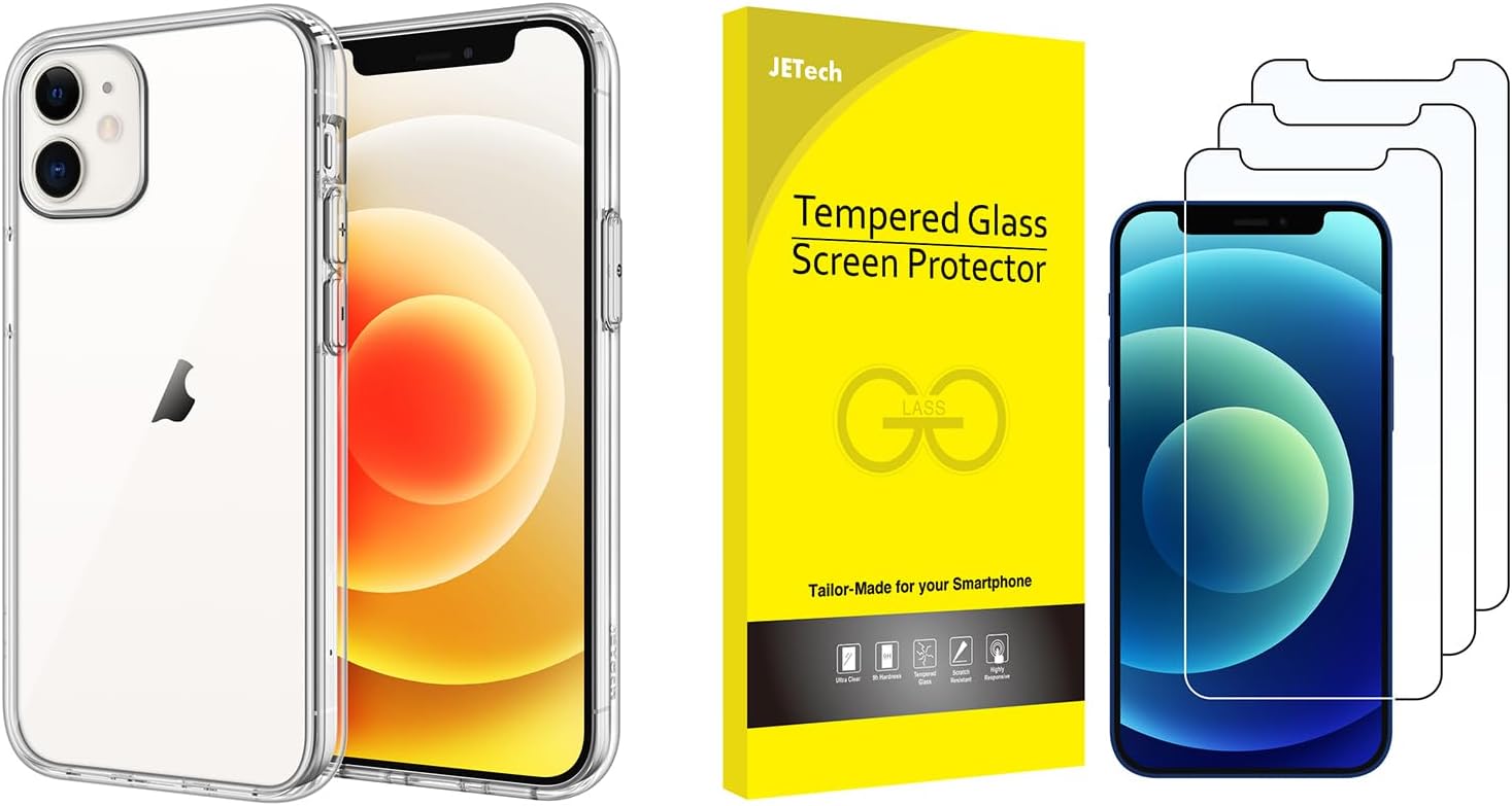 JETech iPhone 12 Mini Bumper Case and Tempered Glass Screen Protector Bundle Cell
