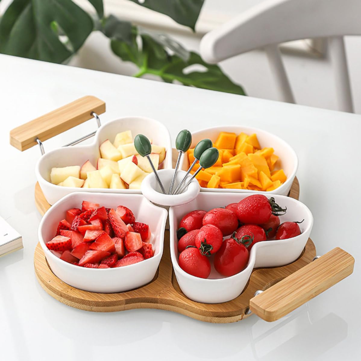 Teller Unterteilt Porzellan mit Keramik und Edelstahl Multifunktionales Serviertablett für Salate und Party Kreatives Essensgericht mit Elegantem Design