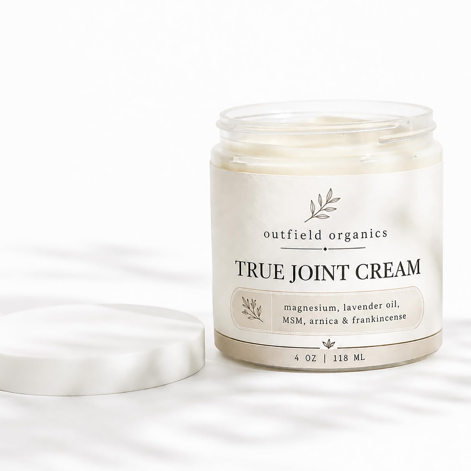 Outfield Organics True Joint Cream, Magnesium & MSM Body Cream with Lavender Oil, Arnica and Frankincense, Moisturizing Massage Cream for Daily Skin Care, Non-Greasy Formula, 4 oz