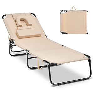 COSTWAY Tumbona Plegable XXL 63X194X37cm, Respaldo Reclinable en 5 Posiciones, 2 Posiciones de Pierna, 3 Cojines Extraíbles, Tela Oxford, Tumbona Jardin Exterior Playa Piscina, Carga 160kg (Beige)