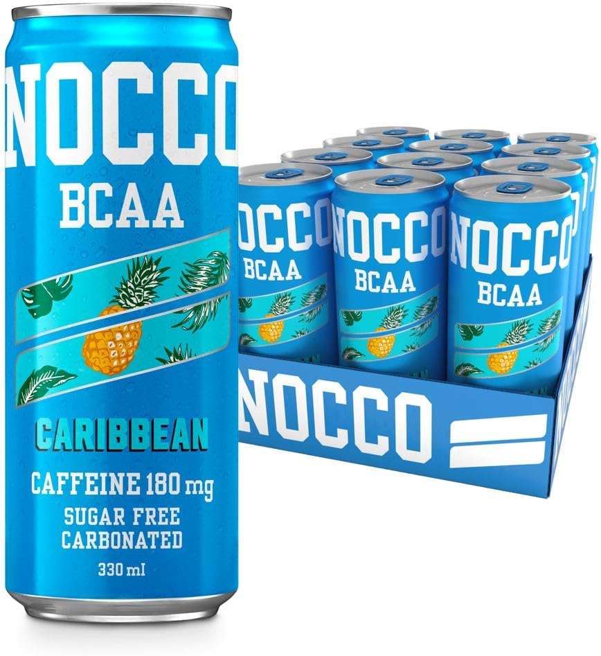 – NOCCO Sugar Free Energy Drink – BCAA, Enriched with Amino Acids & Vitamins, Ideal for Pre Workout – 12 x 330ml (Caribbean)