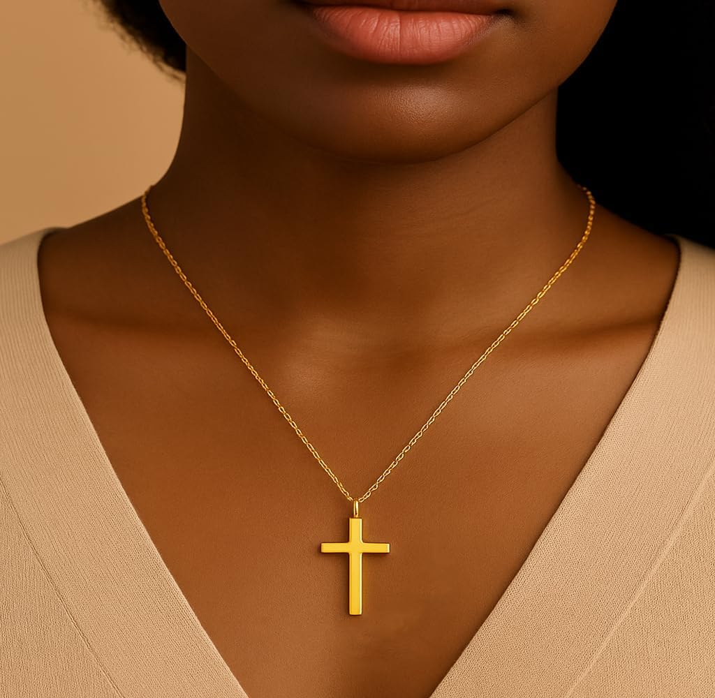 14K Gold Dainty Cross Necklace for Women, Tiny Gold Cross Pendant with Chain, Stylish Minimalist Cross Jewelry