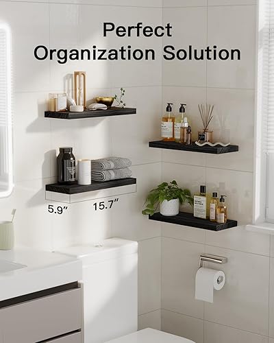 Miniatura 10 de AMADA HOMEFURNISHING AMFS40BN - Estantes flotantes, estantes de pared de madera de Paulownia para baño, sala de estar, dormitorio, cocina, oficina